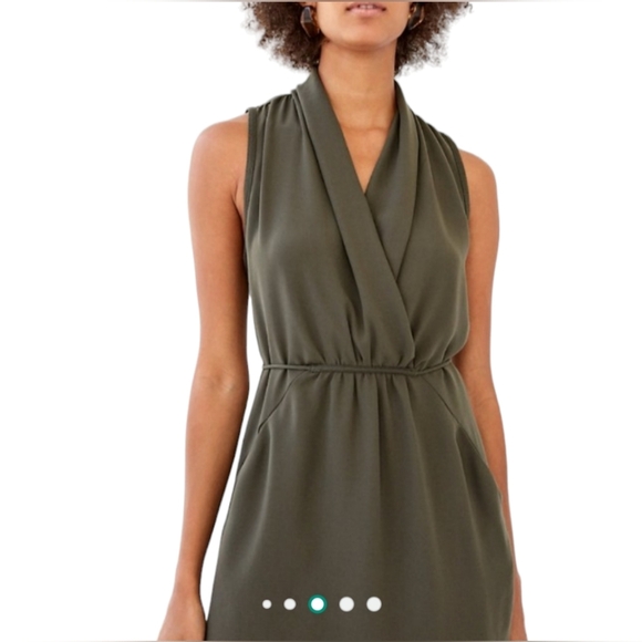 Welfread Aritzia Sabine Mini faux wrap snake print olive pocket cowl neckline S - Picture 7 of 8